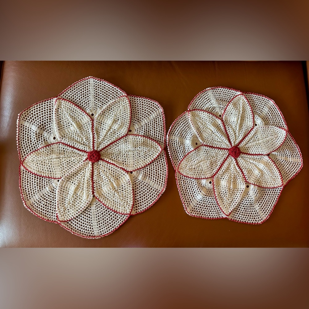 Pair of Handmade flower shaped gorgeous doilies! Like New Condition. CLEAN